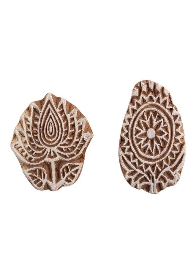 Indian-Shelf Handmade Vocalforlocal Set of 2 New Mix Wooden Printing Block (4.44 cm, Brown) - Image 1
